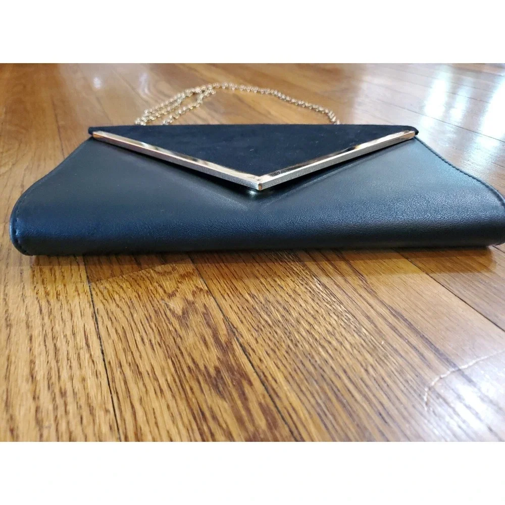 Aldo Black Envelope Clutch Crossbody Metal Chain Strap Evening Handbag Purse